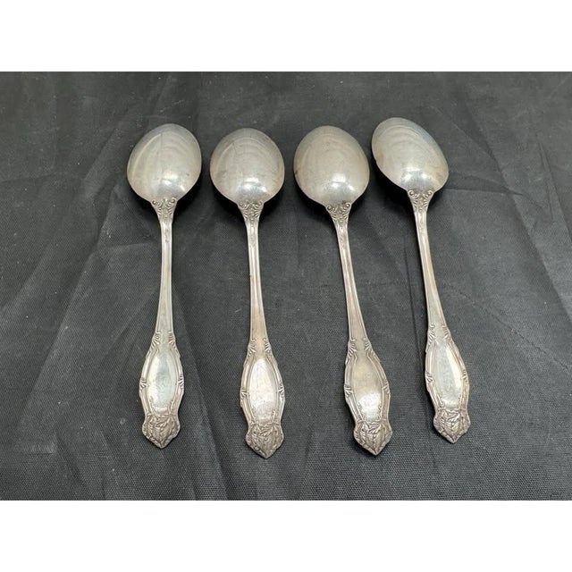 Simpson Hall Miller Sterling Silver 6” Tablespoons Mille Fleurs Set of 4 Mono For Sale - Image 9 of 10