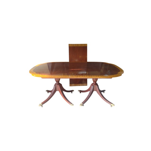 1970s Vintage Councill Craftsman Banded Mahogany Scalloped Edge Dining Table With Leaf For Sale - Image 5 of 10