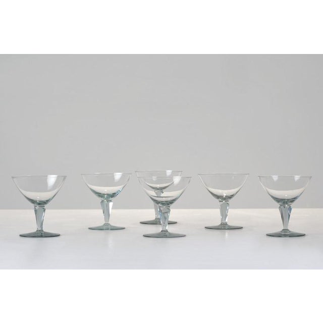 Blue Sherry Glasses by Wilhelm Wagenfeld for VLG Weisswasser, Germany, 1937, Set of 6 For Sale - Image 8 of 8