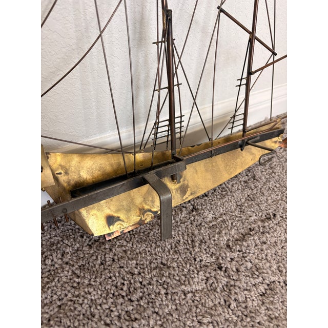 1970s Signed Curtis Jere Mid-Century Modern Sailing Ship & Harbor Village Wall Sculpture For Sale - Image 9 of 9