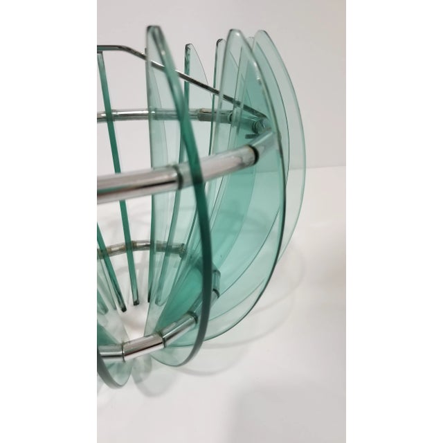 1970s Mid Century Italian Glass and Chrome Chandelier in the Style of Fontana Arte For Sale - Image 6 of 12