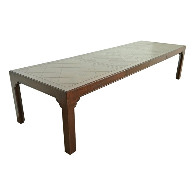 Henredon Mid-Century Hollywood Regency Chinoiserie Oak Extension Dining Table, Newly Refinished For Sale
