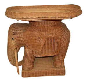 Vintage Boho Wicker Rattan Elephant Side Table Style of Mario Lopez Torres 1970s