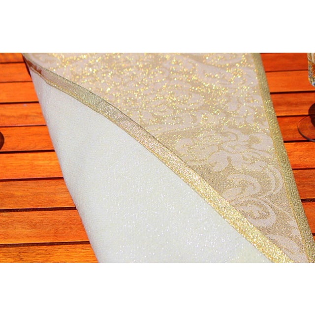 Textile Kravet Gold Damask Table Runner With Sequins Crystals For Sale - Image 7 of 13