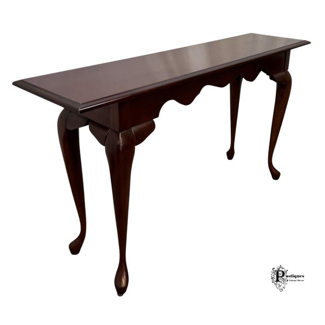Vintage Queen Anne Style Console Table featuring High Quality Hardwood Construction, Mahogany Finish, Scalloped Apron, and...