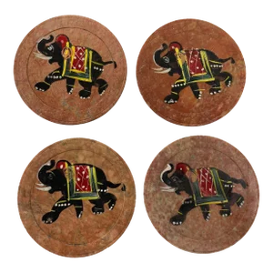 Vintage Rajasthani Brown Marble Stone With Indian Elephants Design
