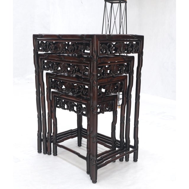 Set of 4 Nesting Stacking Carved Rosewood End Side Occasional Tables Set Mint! For Sale - Image 14 of 18