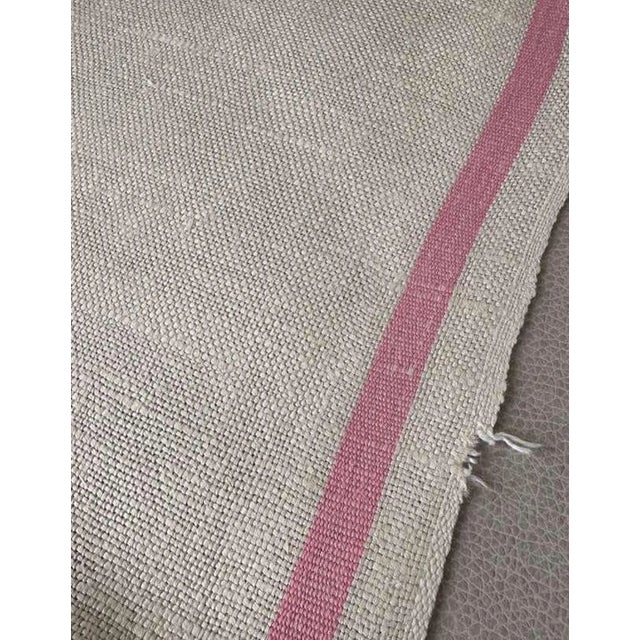 1900 - 1909 Antique French Monogrammed Linen Towel or Utility Cloth with Pink Stripes | Handwoven Textured Linen FSI Monogram | c. 1900 For Sale - Image 5 of 9