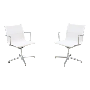 Mid-Century Modern Style Icf Office Una Aluminum & Mesh Swivel Armchairs, a Pair