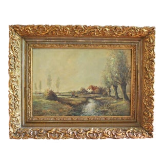 Mid-19th Century English Oil on Canvas Landscape Painting "Across the Field" For Sale