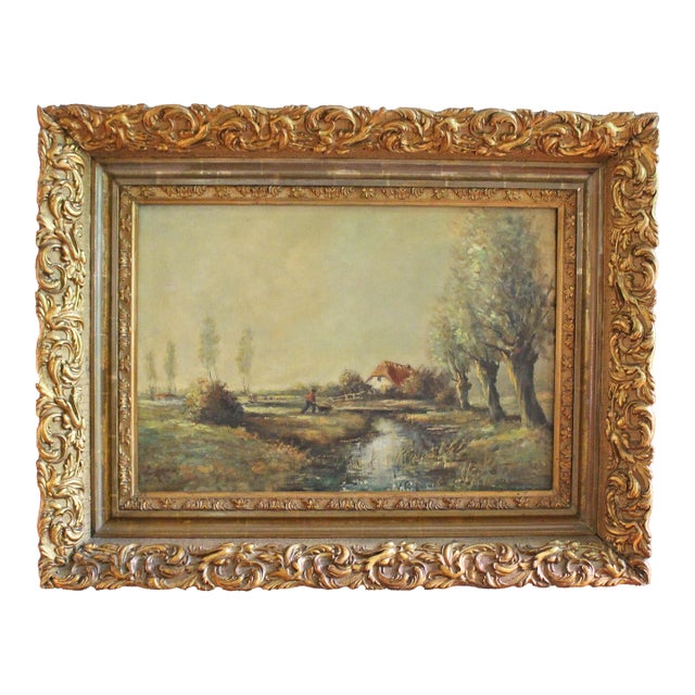 Mid-19th Century English Oil on Canvas Landscape Painting "Across the Field" For Sale