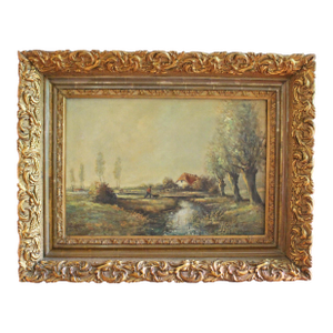 Mid-19th Century English Oil on Canvas Landscape Painting "Across the Field"