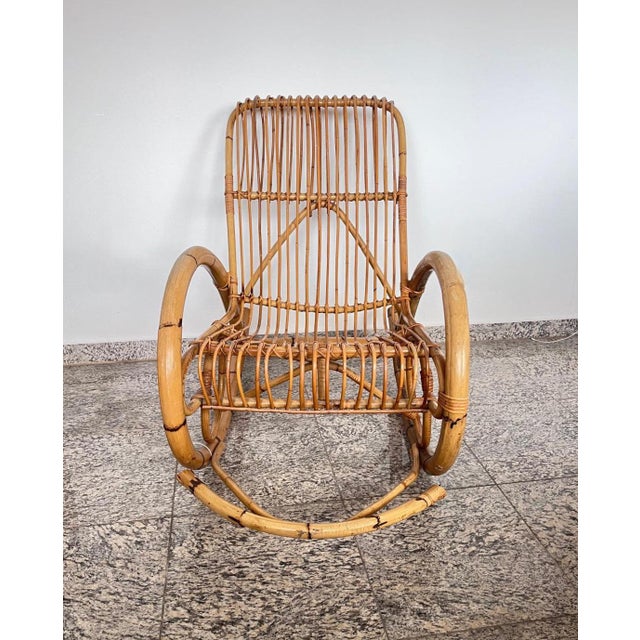 Vintage Bamboo Rocking Chair by Franco Albini, Italy, Mid-Century Great patio or garden furniture Product Details This...