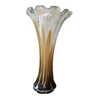 Vintage MCM Murano Style Art Glass Hand Blown Vase For Sale