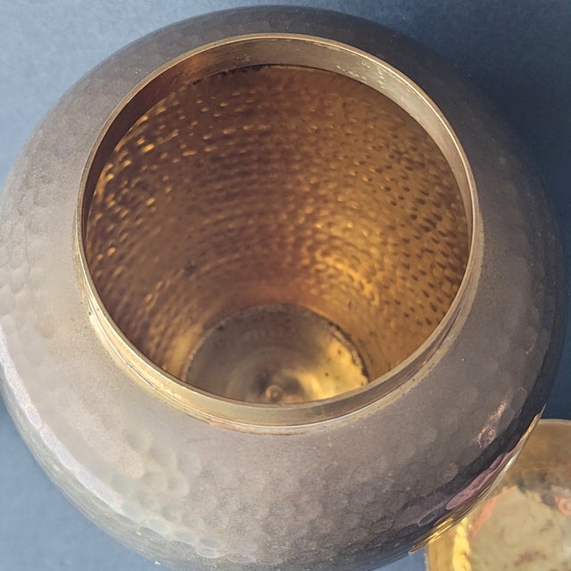 Large Vintage Hammered Solid Brass Urn Ginger Jar With Lid 10.75" Tall For Sale - Image 4 of 6