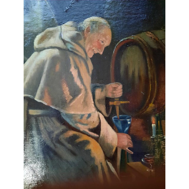 Realism Vintage Oil Painting of a Monk in a Wine Cellar by Eduard Von Grützner For Sale - Image 3 of 6