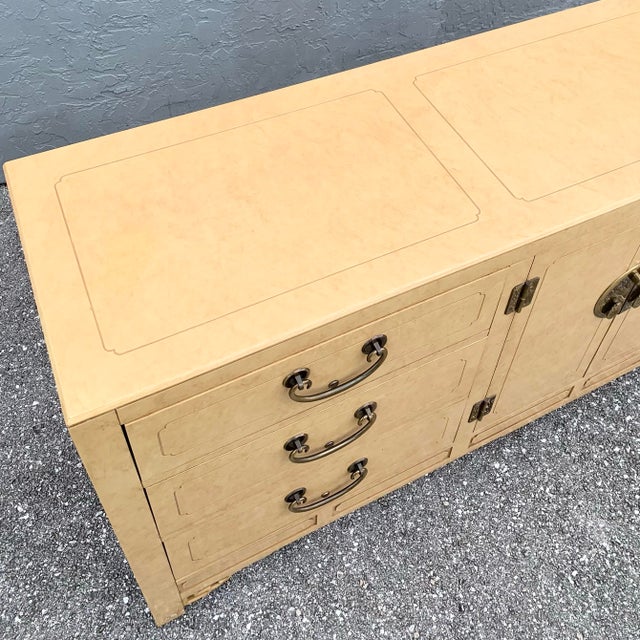 Vintage Chinoiserie Dresser and Mirror With Brass Accents by White Furniture For Sale - Image 9 of 12