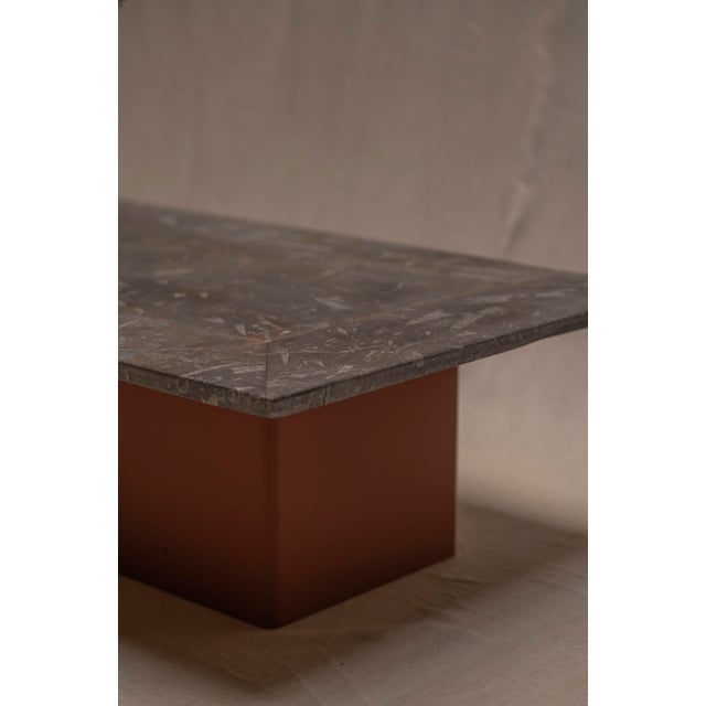 Coffee Table in Fossil Marble and Orange Lacquer, 1970s For Sale - Image 15 of 16