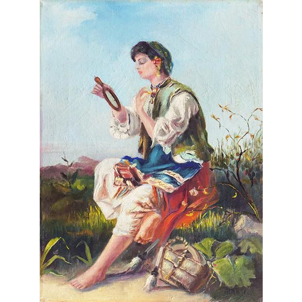 Young Woman Seated' by Jozsef Biro, Circa 1920 Hungarian Figural Oil, Academie Julian, Academie De Geneve For Sale