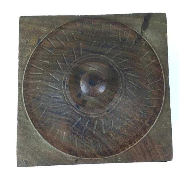 1920s Solid Heavy Wood Carved Covered Box For Sale - Image 4 of 12