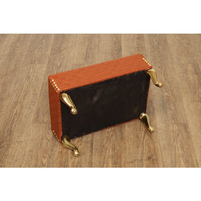 Italian Hollywood Regency Pair of Brass and Leather Foot Stools For Sale - Image 12 of 12