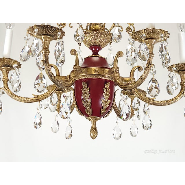 Brass Antique 6 Light Shimmering Oxblood Empire Brass Cut Lead Crystal Chandelier ~ Rewired ~ Restored ~ Rejuvenated ~ Ready to Hang ~ For Sale - Image 8 of 12