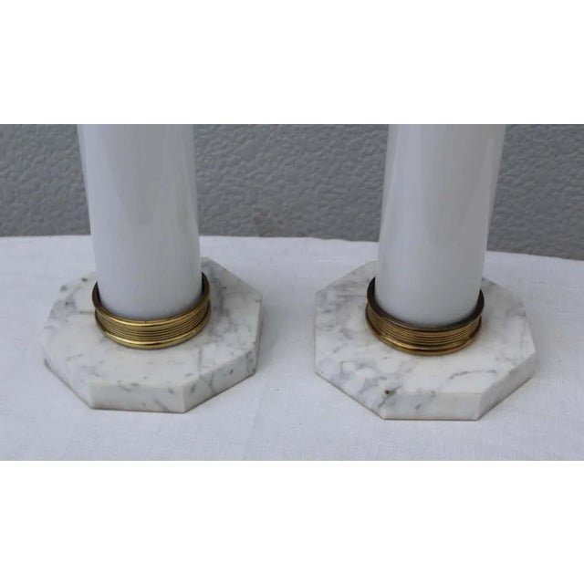 Metal 1960's Italian Glass and Brass with Marble Base Table Lamps - A Pair For Sale - Image 7 of 9