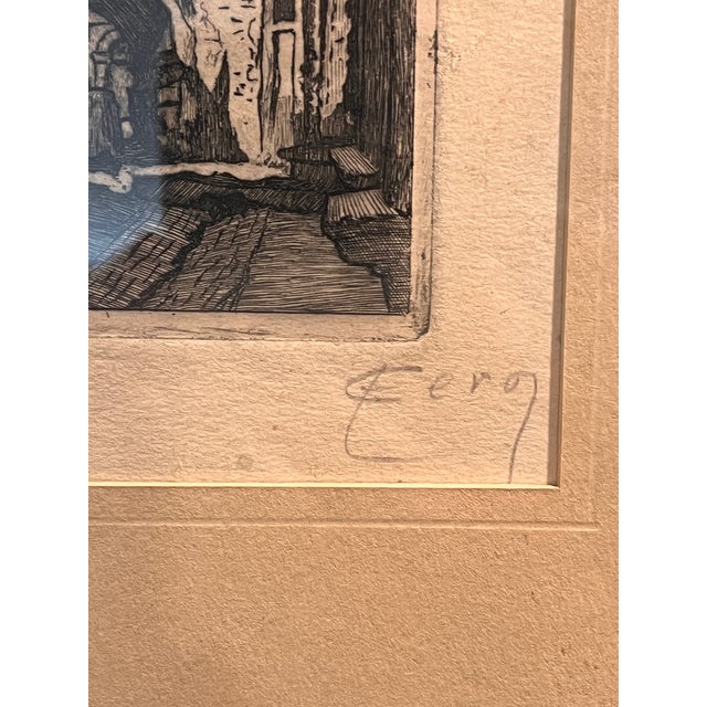 Vintage Signed Emile LeRoi French Etching Falaise Normandy Framed Art For Sale - Image 4 of 6