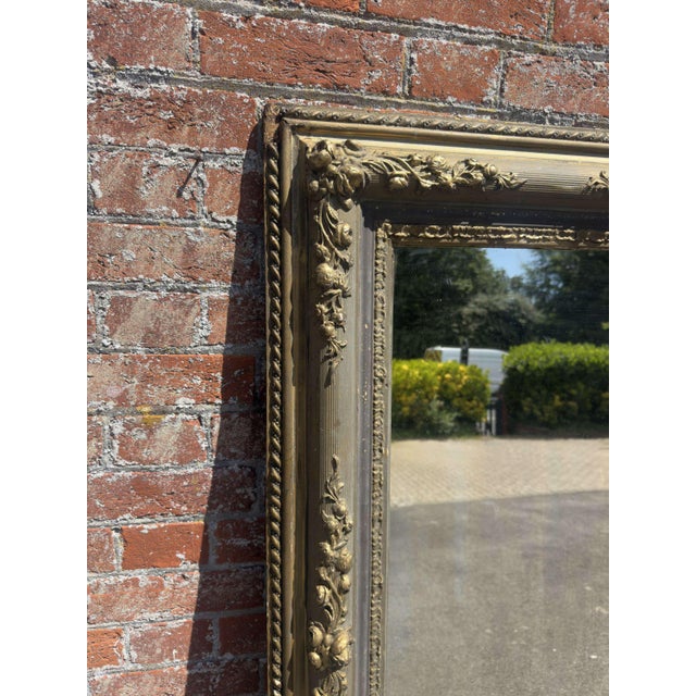 Large Antique French Carved Wood and Gesso Gilt and Painted Mirror, 1800s For Sale - Image 5 of 8