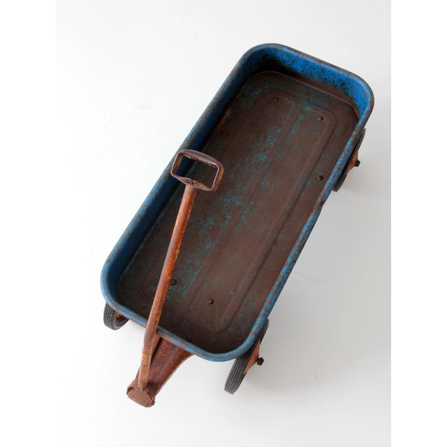Vintage 1970s Radio Flyer Model 100 Blue Metal Wagon For Sale - Image 14 of 16
