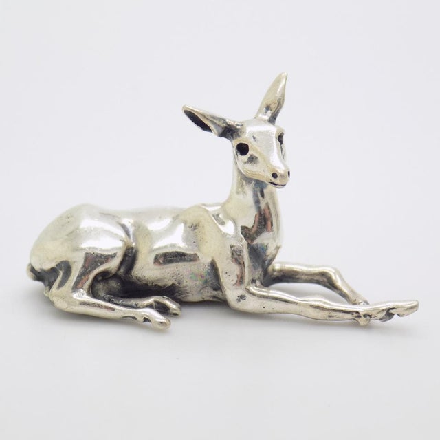 Vintage Italian Handmade Sterling Silver Sitting Deer Figurine, 1980s For Sale - Image 4 of 13