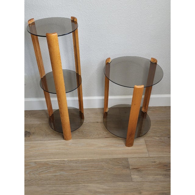 1970s Teak & Smoked Glass Tiered Side Tables - Set of 2 For Sale - Image 11 of 13