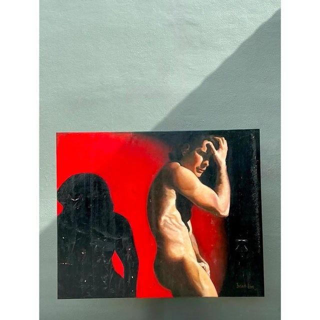 Mid-Century Modern Vintage Monumental Figurative Oil Portrait on Canvas For Sale - Image 3 of 12