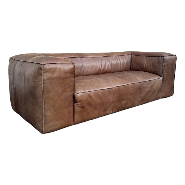 Restoration Hardware Leather Fulham Sofa For Sale