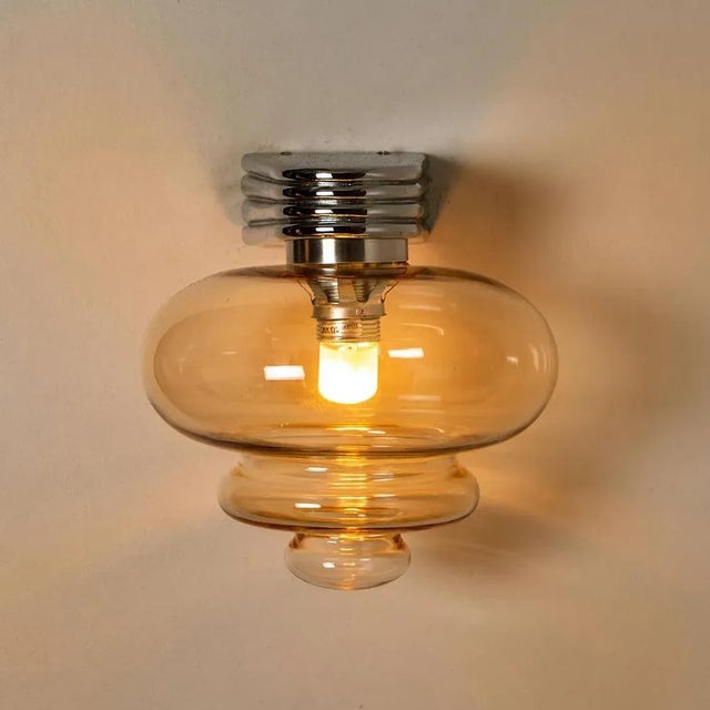 Metal Amber Glass and Chrome Wall Light, 1970s For Sale - Image 7 of 12