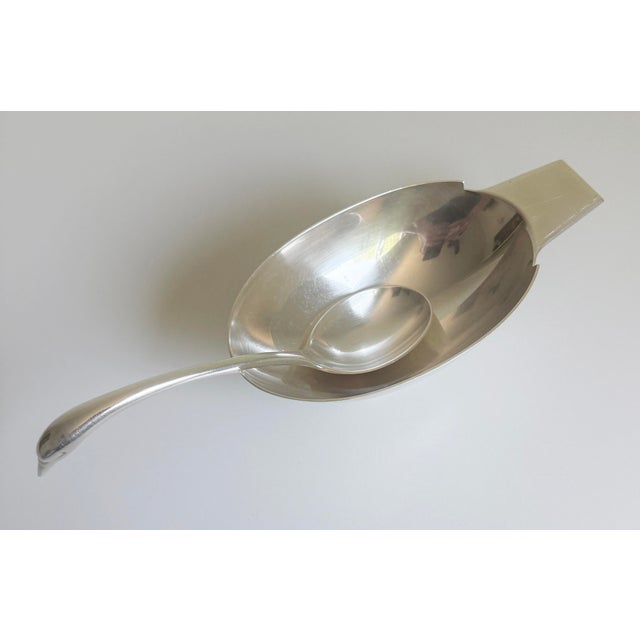 We are pleased to offer this Art Deco era silverplate swan sauce boat produced by Christofle. The piece is beautifully...