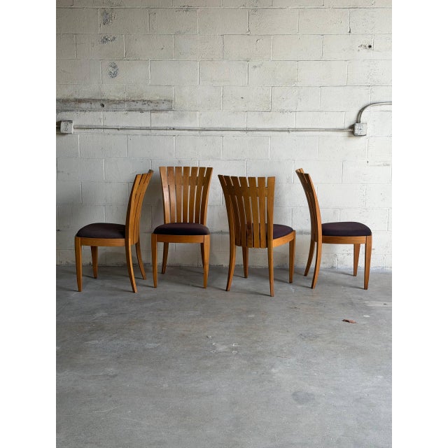 Wood Set of 4 Mid Century Teak Dining Chairs by Benny Linden Sculptural Slat Back For Sale - Image 7 of 10