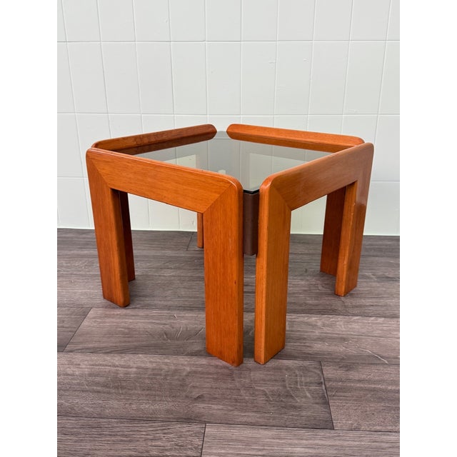 Mid-Century Modern Vintage Italian Coffee Table in Wood and Smoked Glass Top, 1970s For Sale - Image 3 of 11