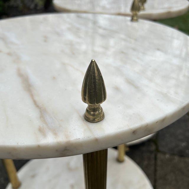 Mid 20th Century Late 20th Century Pair 2 Tier Marble Top Brass Side Tables For Sale - Image 5 of 9