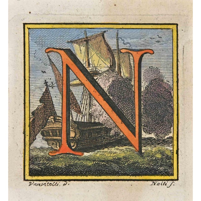 Letter of the Alphabet N from the series "Antiquities of Herculaneum", is an etching on paper realized by Luigi Vanvitelli...