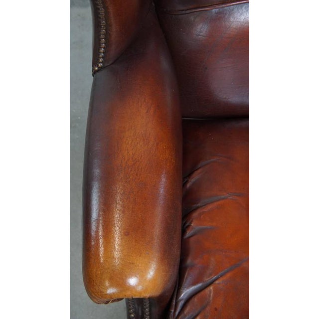 Animal Skin English Dark Sheepskin Wing Chair For Sale - Image 7 of 16