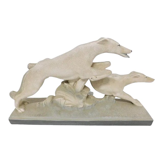 1930s French Art Deco Greyhound Couple Sculpture by Charles Lemanceau For Sale