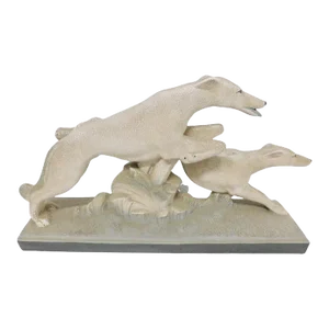 1930s French Art Deco Greyhound Couple Sculpture by Charles Lemanceau