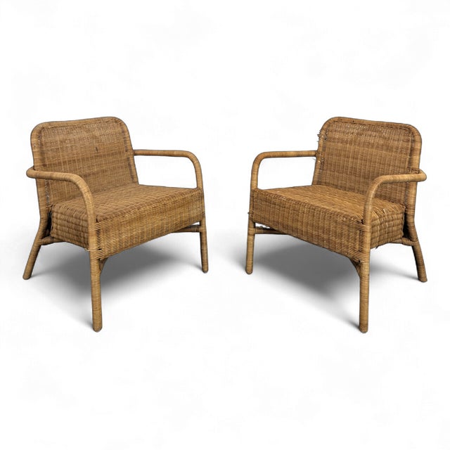 Brown Brown Rattan Armchairs, 1950s, Set of 2 For Sale - Image 8 of 8