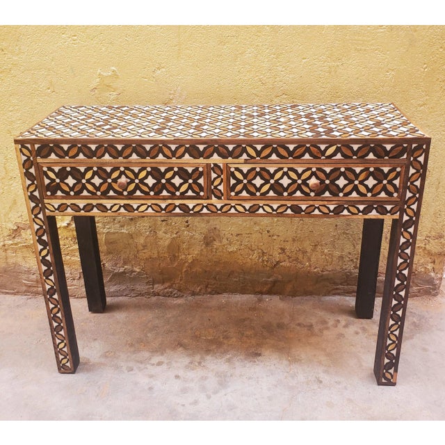 Wood Contemporary Traditional Handmade Moroccan Resin and Walnut Wood Console Table II For Sale - Image 7 of 7