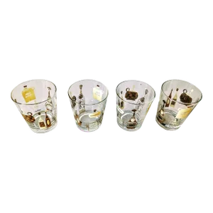 Mid Century Set of 4 Tumblers With Illustration