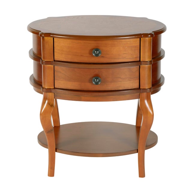 Spritely Home Accent Furniture Ethel 25 in. W Oval Wood 2 Drawer Accent Table with Open Shelf, Olive Ash For Sale - Image 4 of 10