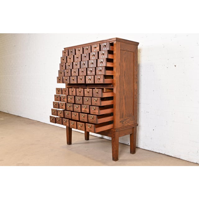 Antique Arts & Crafts Oak 60Drawer Card Catalog Filing Circa