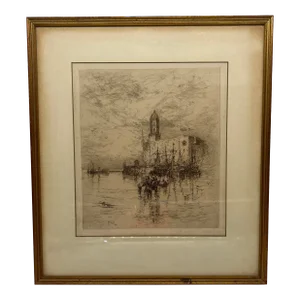 Thomas Moran "Castle of San Juan De Vlua, Vera Cruz" Etching C. 1884