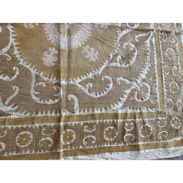 Handmade Suzani Tablecloth From Central Asian 4'9'' X 5'1'' For Sale - Image 10 of 10